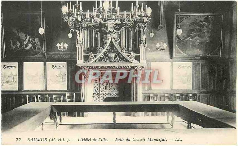 Old Postcard Saumur (M and L) the City Hall Room of the Municipal Council