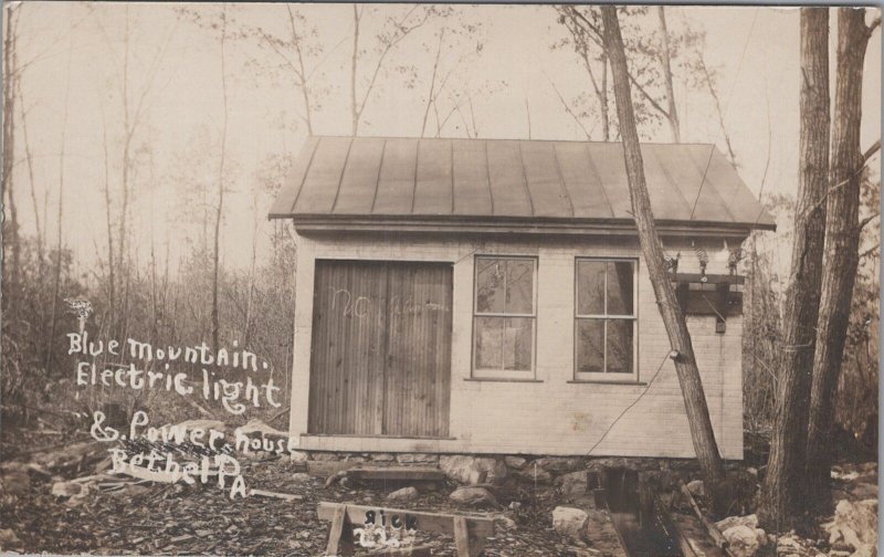 RPPC Postcard Blue Mountain Electric Light & Power House Bethel PA