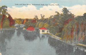 LOS ANGELES, CA California  LAKE & BOAT HOUSE~Hollenbeck Park  c1910's Postcard