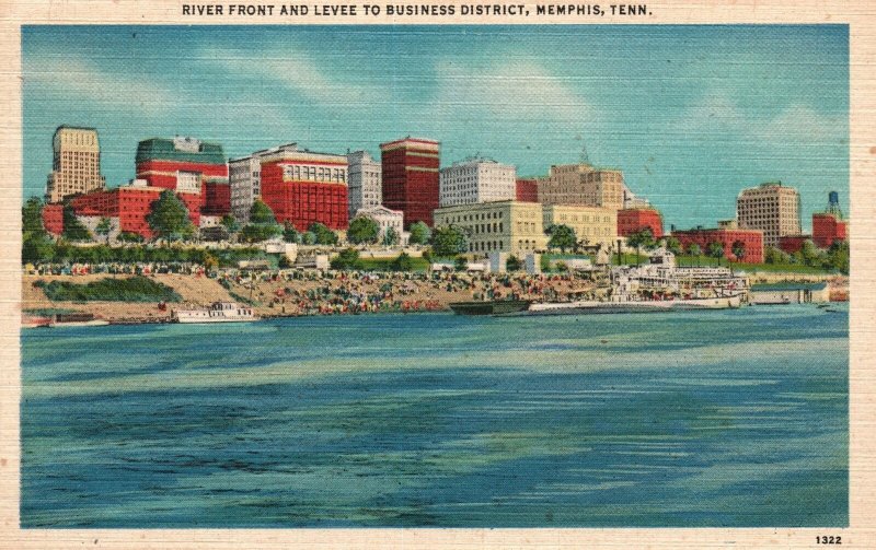 Vintage Postcard 1947 River Front And Levee Business District Memphis Tennessee