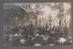 Albia IOWA RPPC 1910 GOVERNOR KENDALL GIVING SPEECH Crowd AMERICAN FLAG Election
