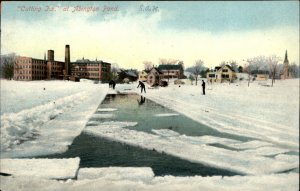 Abington Massachusetts Abington Pond Cutting Ice Harvest Vintage Postcard