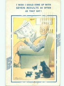 Bamforth Comic signed FAMILY OF BLACK CATS BESIDE MAN AB9796