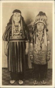 Native American Indian Children Full Costumes Real Photo Card Postcard Size