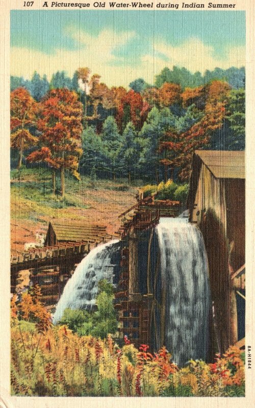 Vintage Postcard 1920's A Picturesque Old Water-Wheel During Indian Summer Art