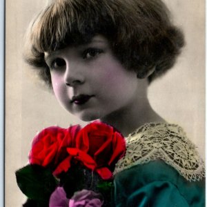 c1920s Cute Little Girl Hand Colored RPPC Torino Italy Foreign Write Photo A148