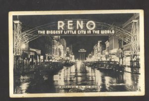 RPPC RENO NEVADA DOWNTOWN STREET SCENE AT NIGHT REAL PHOTO POSTCARD