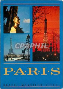 Modern Postcard Paris bust of Gustave Eiffel Bronze View from the Bridge of B...