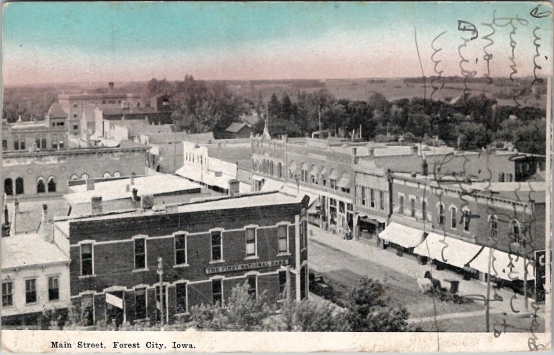 Forest City Iowa Main Street c1915 to Clear Lake IA Postcard X7