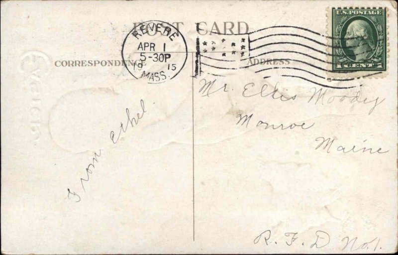 Easter Children Chick Hen Bonnet Embossed Vintage Postcard