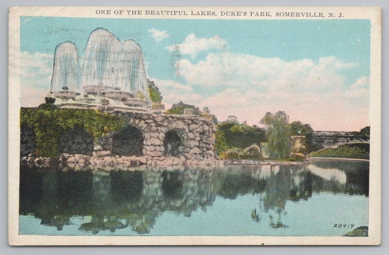 Somerville New Jersey~One The Beautiful Lakes Duke's Park~Vintage Postcard