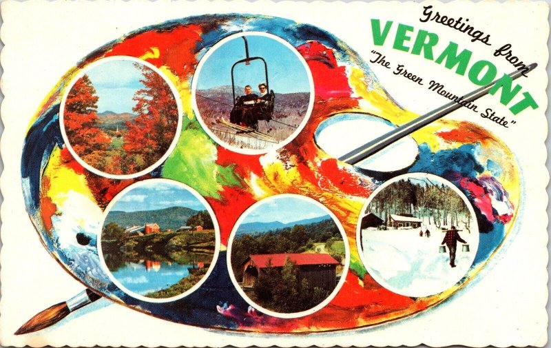Greetings From Vermont Green Mountain State 4 Seasons Postcard PM Burlington VT  