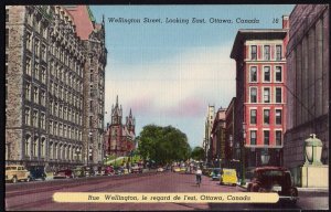 Ontario ~ OTTAWA Wellington Street looking East Store Fronts Older Cars LINEN