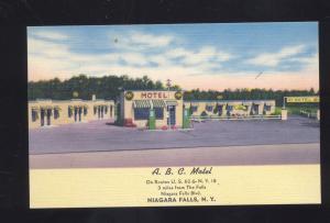 NIAGARA FALLS NEW YORK ABC MOTEL GAS STATION LINEN OLD ADVERTISING POSTCARD