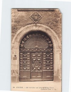 Postcard Old Oak Door and Arms of Bishop Cotton Cathedral Close Exeter England