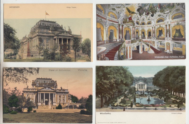 P2556, 4 dif old postcard germany wiesbaden theater and more views, unused