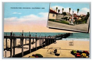 Vintage 1940's Postcard Pleasure Pier Beach Antique Cars Oceanside California