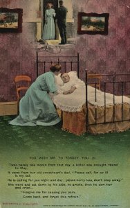 Vintage Postcard Man Lying In Bed Woman Holding His Hands Couples Lovers