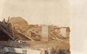 Real Photo Postcard Damage to a Barn After 1908 Tornado in Lisbon, Iowa~124870