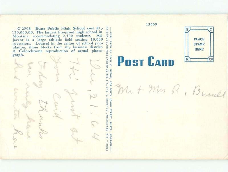 Linen HIGH SCHOOL SCENE Butte Montana MT E2265