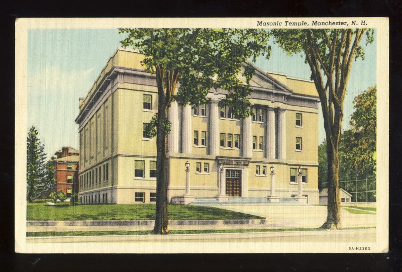 Manchester, New Hampshire/NH Postcard, Masonic Temple, 1947!