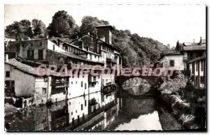 Postcard Old St Jean Pied de Port Basque houses on the Nive and the Bridge of...