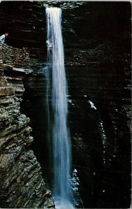 Cavern Cascade Watkins Glen New York NY Stone Gorge Waterfall Postcard VTG UNP 