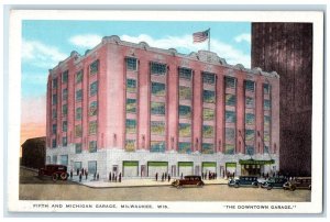 c1920 Fifth & Michigan Downtown Garage Classic Cars Milwaukee Wisconsin Postcard