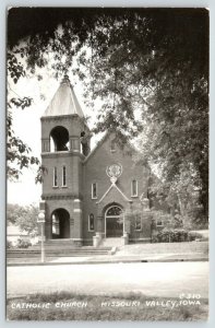 Missouri Valley IA~Postcard Portrait: Roman Catholic Church Belltower~1940s RPPC 