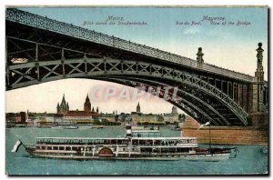 Old Postcard Mainz Mainz Blick durck die Straßenbrücke Boat