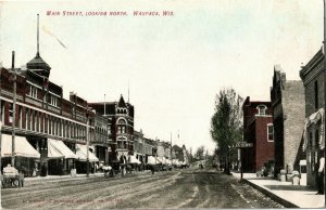 Main Street Looking North, Waupaca WI c1908 Vintage Postcard D69