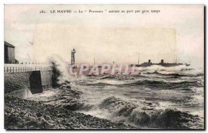 Old Postcard Le Havre Provence entering harbor in rough weather