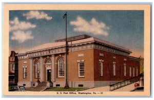 Washington Pennsylvania PA Postcard US Post Office Exterior Roadside c1940's