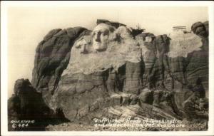 Mount Mt. Rushmore Under Construction Unfinished Heads Real Photo Postcard