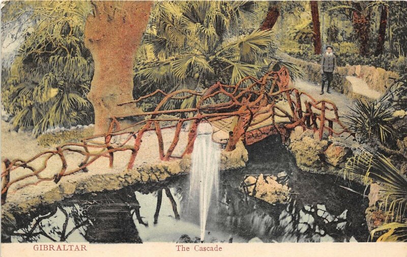 Gibraltar c1908 Postcard The Cascade Man Standing by Bridge