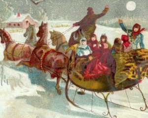 1880s Winter Christmas Sledding Skating Horses Sleigh Toboggan Set Of 4 P228