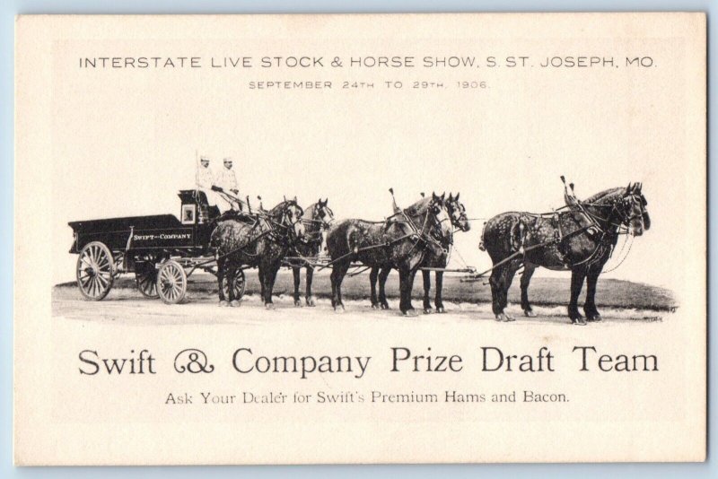 St. Joseph MO Postcard Live Stock Horse Show Swift & Company Prize Draft Team