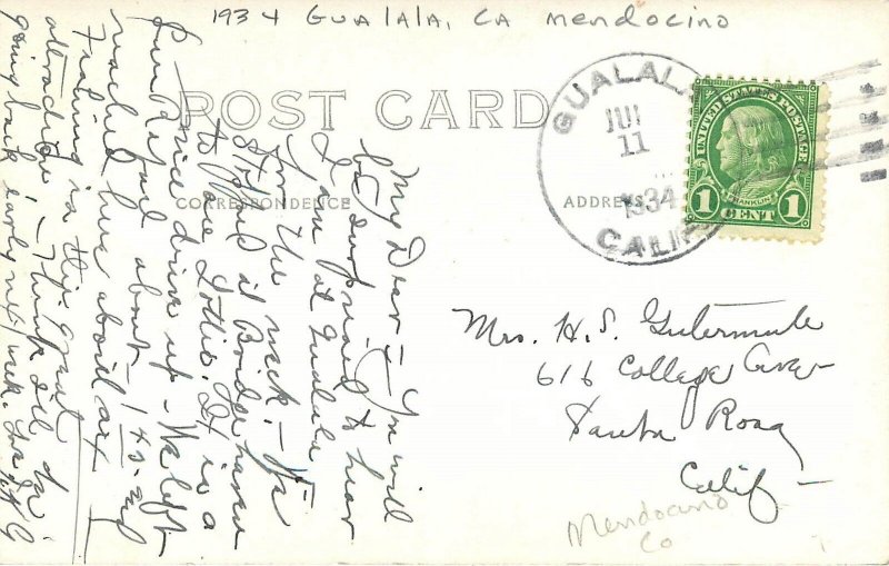 Postcard RPPC  1934 California Gualala Mendocino Thompson's Pier CA24-4838