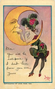 Postcard Anthropomorphic Moon S/A Dwig Woman Crescent Moon Will Be Eclipsed 21