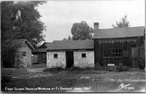 First School House in Wyoming, Fort Bridger RPPC Vintage Photo Postcard G08