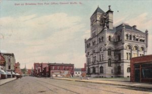 Iowa Council Bluffs Looking East On Broadway From Post Office 1909