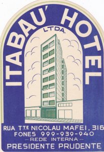 Brasil Rio De Janeiro Itabau Hotel Vintage Luggage Label sk2677