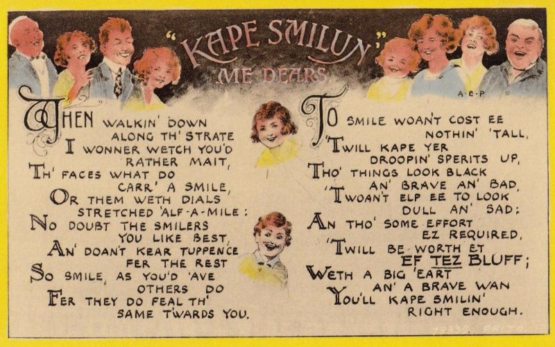 Keep Smiling Boy With Clowns Face Like Pierrot Antique Old Postcard