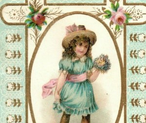 1880s-90s Embossed Victorian Card Lovely Girl In Blue P214