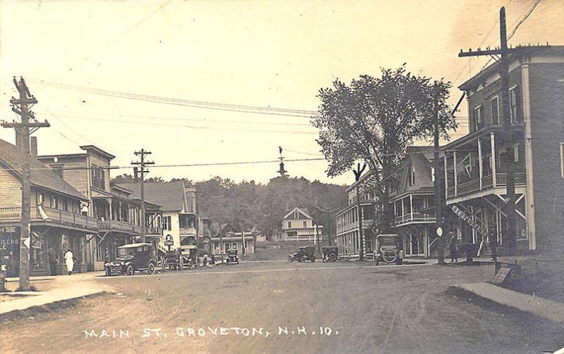 Groveton NH Main Street View Storefronts Restaurant Old Cars RPPC Postcard