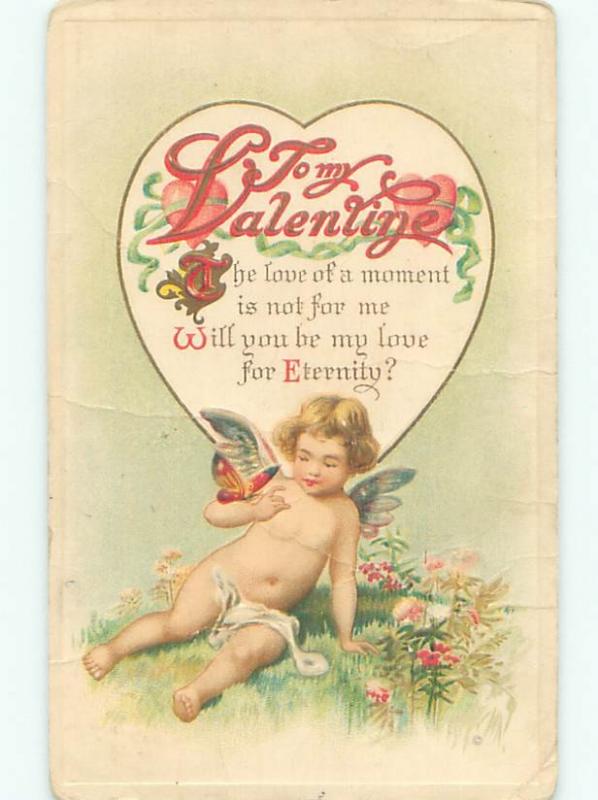 Pre-Linen Valentine CUPID WITH BUTTERFLY ON ARM AB2818