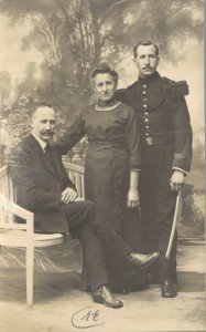 World War 1 Military Soldier with His Parents Vintage RPPC 07.92