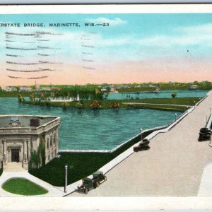 1930 Marinette, Wis. Interstate Bridge Ford Model T Cars E.C Kropp Postcard A218