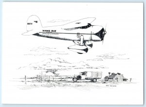 CLAREMORE, OK ~ Artist Monte Toon WINNIE MAE Early Airplane 1985~ 5x7 Postcard