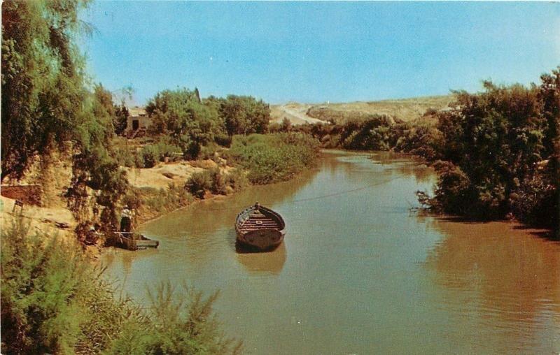 Jordan River Israel~Ferry Boat Line Across~Worker~Flat Boat~1970s Postcard